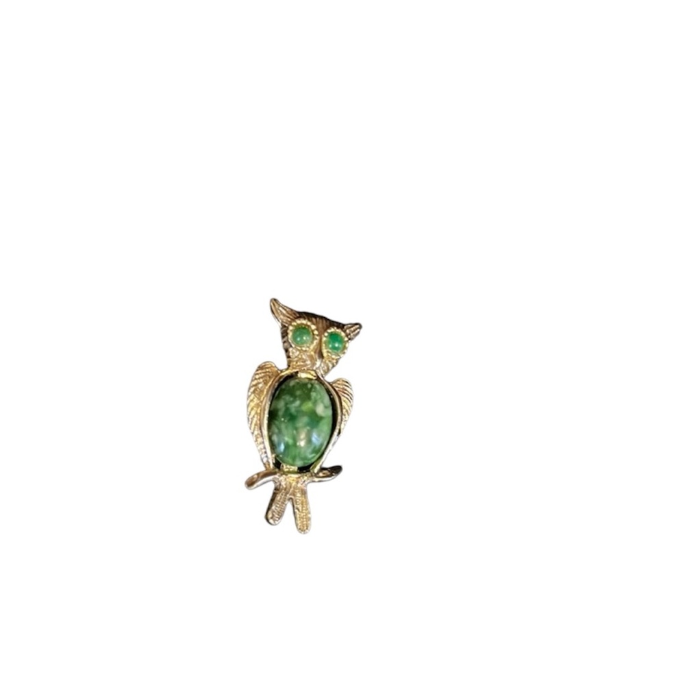 Gold and Green Owl Brooch